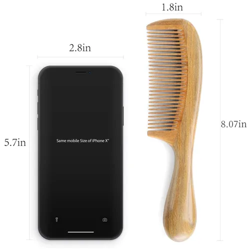 Miniatura 3 de Onedor - Juego de peines de madera de sándalo hechos a mano - Peines de madera con aroma antiestático, dientes anchos y finos para desenredar