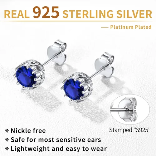 Miniatura 8 de ChicSilver Aretes de plata de ley 925 con forma de corazón brillante, redondaprincesa con piedra natal para mujer, joyería de cumpleaños