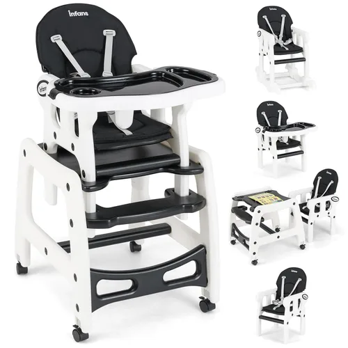 Miniatura 11 de INFANS 5 en 1 Silla Alta para Bebé, Juego de Silla y Mesa Convertible para Niños, Silla Mecedora, Asiento Multifuncional con Ruedas Universales Beige