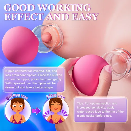 Miniatura 4 de Juguete sexual para pezones para mujeres, 1 par de pezones para adultos, estimulador para placer de parejas, succión manual, mini bomba de pezón Rosa