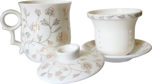 Miniatura 6 de Taza de té de porcelana con tapa de infusor y juegos de platillos – Taza de café de cerámica china Jingdezhen Taza de té de hoja suelta Sistema