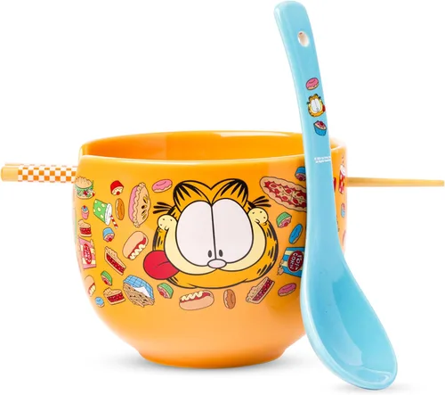 Miniatura 28 de Silver Buffalo Five Nights at Freddy's Freddy Fazbear - Cuenco de cerámica para fideos ramen y arroz con diseño de caja de pizza, con palillos