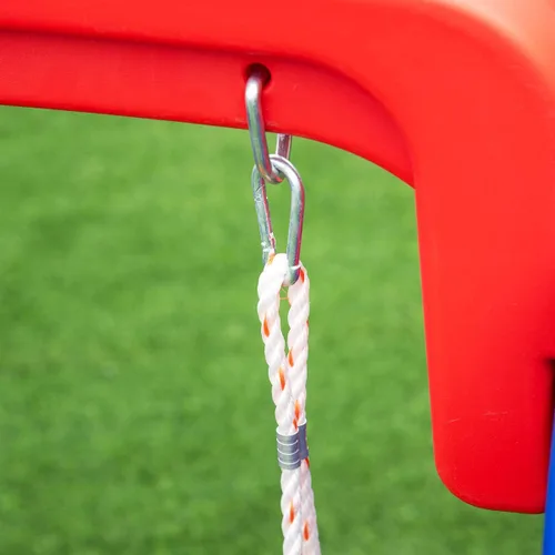 Miniatura 7 de HONEY JOY Juego de columpio y tobogán para niños pequeños, 4 en 4 juegos de escalador con aro de baloncesto, tobogán extra largo con zona