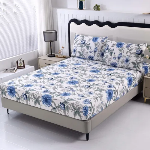 Miniatura 21 de SDIII Sábana bajera ajustable azul floral individual con 2 fundas de almohada, no incluye sábana encimera, microfibra suave azul vintage, sábanas