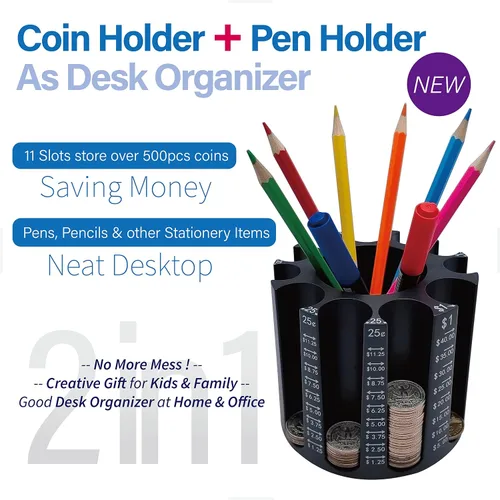 Miniatura 2 de Byteen8 Contador de Monedas Clasificador de Cambio｜Soporte para Bolígrafos y Lápices como Organizador de Escritorio｜Alcancía para Adultos