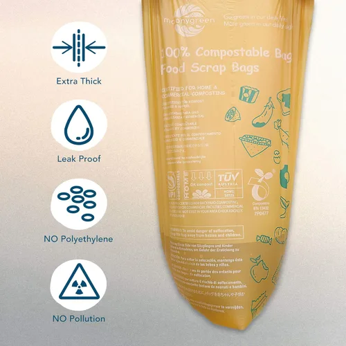 Miniatura 5 de Bolsas de basura compostables, 2.6 galones, 9.84 litros, 200 unidades, extragruesas, desechos de alimentos, pequeñas bolsas de basura de cocina, US