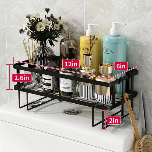 Miniatura 2 de Godboat Organizador de baño, almacenamiento sobre el inodoro, estantes flotantes con 2 ganchos, estante montado en la pared, detrás y encima