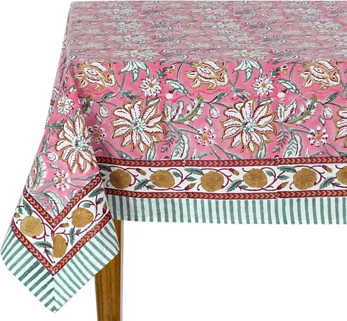 Miniatura 19 de Ridhi Mantel rectangular de algodón con estampado de bloque a mano amarillo mostaza, 102 x 48 pulgadas, reutilizable, decorativo para uso diario