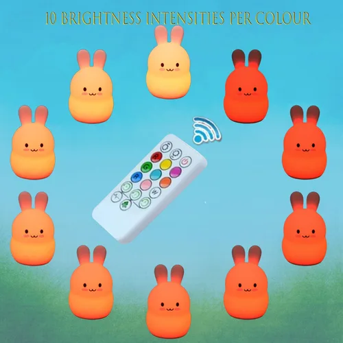 Miniatura 9 de Luces nocturnas de conejo de gran tamaño, lámpara de noche para dormitorio, resistente a la rotura, cuidado de los ojos, brillo ajustable, ajuste
