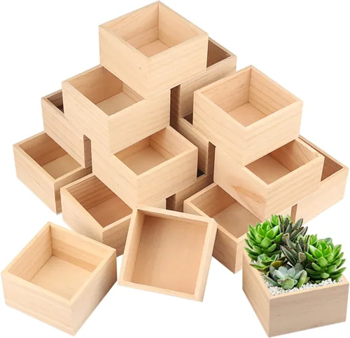 GNIEMCKIN Paquete de 20 cajas de madera cuadradas pequeñas sin terminar de 4 x 4 pulgadas, organizador rústico para manualidades, coleccionables,