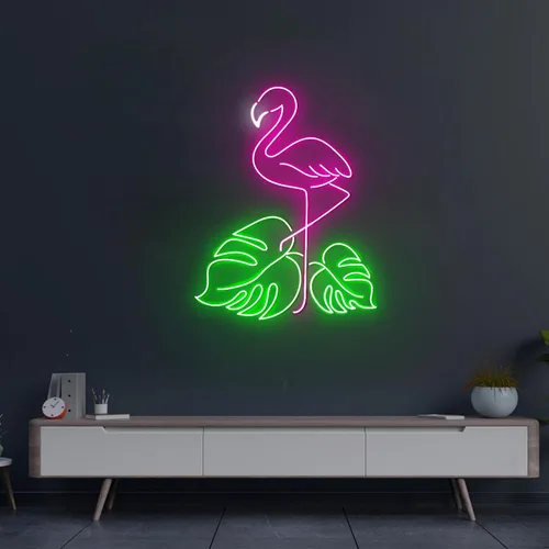 Miniatura 14 de Letrero de neón con diseño de flamenco y puesta de sol de 16 pulgadas para decoración de pared, flamenco rosa para fiesta, hogar, vacaciones, bar