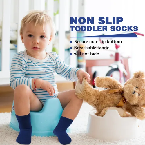 Miniatura 3 de Calcetines para niños pequeños, 15 pares de calcetines antideslizantes para niños pequeños y niñas, calcetines de media para 1-10 años