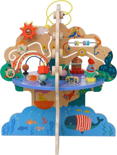 Miniatura 5 de Manhattan Toy Playground Adventure Centro de Actividades de Madera para Niños Pequeños con Deslizadores, Pista de Ábaco, Giradores, Juguetes