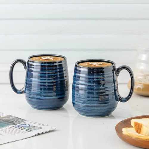 Miniatura 5 de HASENSE Juego de 2 tazas de café grandes de porcelana de 20 onzas para la oficina y el hogar, taza de café moderna con mango grande para café
