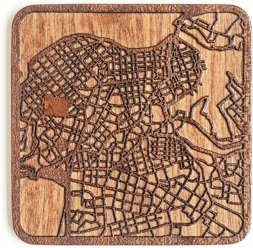 Miniatura 76 de Posavasos Amsterdam Map by O3 Design Studio, 1 pieza, posavasos de madera Sapele con mapa de la ciudad, hecho a mano, varias ciudades opcionales