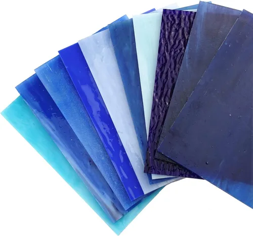 Miniatura 3 de Lanyani (10 hojas) Paquete de hojas de vidrio de colores azules variedad 4 x 6 pulgadas de vidrio de arte opalino Tiffany, texturas mixtas