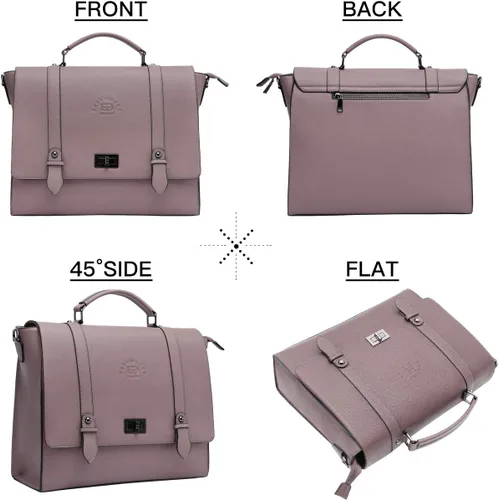 Miniatura 3 de Maletín para laptop de 15.6 pulgadas para mujer, piel ecológica saffiano morado vintage, 4 compartimentos grandes, 2 bolsillos deslizantes, 1