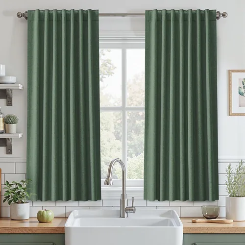 Miniatura 50 de UHITECH Cortinas cortas de lino de 24 pulgadas de largo para ventanas pequeñas de granja, cortinas opacas modernas para sala de estar, pestañas