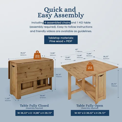 Miniatura 7 de SECONIQUE Santos Butterfly Juego de Comedor – 4 sillas plegables ensambladas + 1 mesa plegable – Mesa que ahorra espacio con sillas anidables