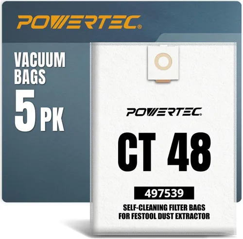 Miniatura 7 de POWERTEC 500438 Bolsa de filtro para Festool CT SYS 5PK, para Festool CT SYS, extractor de polvo CTC SYS, bolsas de vacío de repuesto, bolsas