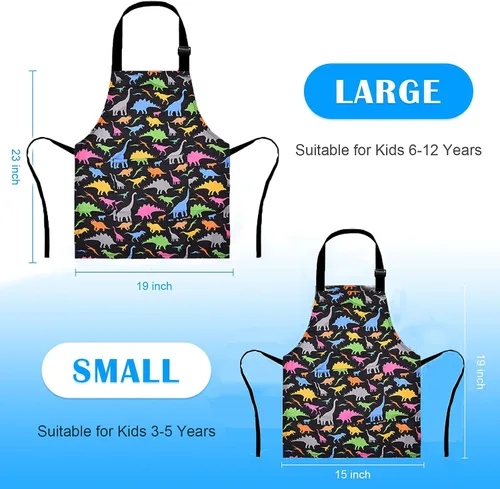 Miniatura 5 de Delantal de Dinosaurio para Niños Varones con Bolsillo, Delantales de Unicornio para Niñas para Cocinar, Pintar, Delantal de Cocina para Niños de 3