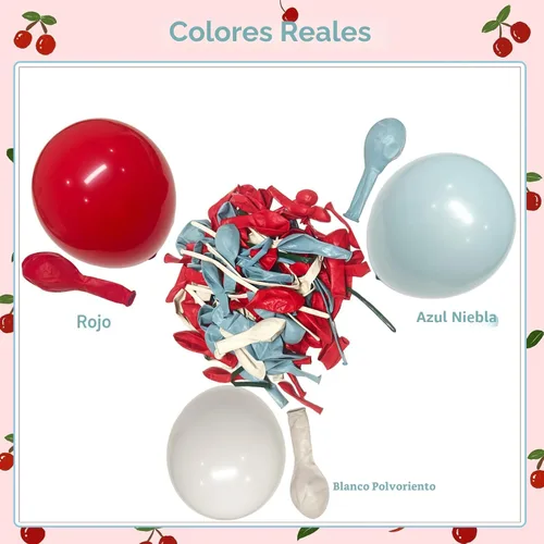 Miniatura 6 de CROSSFINGERS Kit de arco de guirnalda de globos de color rojo cereza y azul, 150 piezas de arco de globos de niebla de luz azul, rojo y blanco, kit