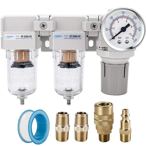 Miniatura 13 de NANPU Sistema de secado de aire NPT de 1" - Filtros de aire dobles, combo de regulador de presión de aire - Drenaje semiautomático, cuenco