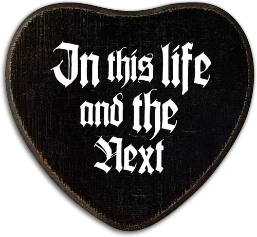 Miniatura 9 de Decoración gótica de pared – I Will Love You – Cartel colgante de madera de corazón negro – Decoración de pared retro para el hogar, sala de estar