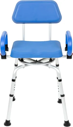 iLIVING ILG-638 Silla de ducha giratoria para bañera y ducha con asiento acolchado, respaldo y brazos, y altura ajustable, color azul