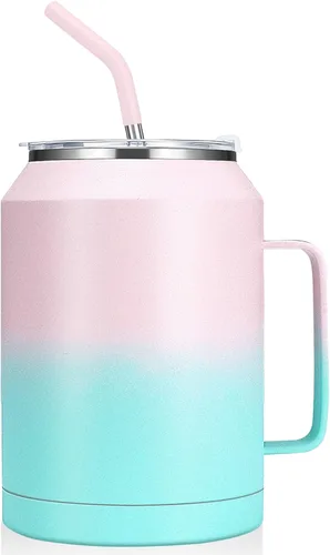 Miniatura 12 de zenbo - Vaso de acero inoxidable aislado al vacío con asa, tapa y popote, mantiene las bebidas frías hasta 36 horas, cuerpo a prueba de sudor, apto