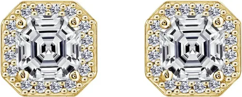 Miniatura 10 de Amazon Essentials Aretes de plata de ley chapados en platino o oro con circonita cúbica de elementos infinitos de corte Asscher