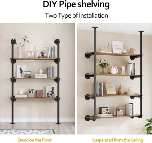 Miniatura 4 de Pynsseu Estante Industrial de Tubo de Hierro para Montaje en Pared, Estantería Abierta DIY de Granja, Estantes de Tubo para Cocina Baño, Librerías
