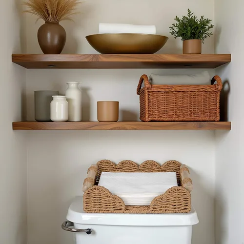 Miniatura 5 de CubesLand Servilletero festoneado para decoración de baño, dispensador de servilletas plano de cuerda de papel, bandeja para toallas de invitados
