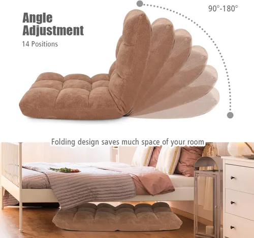 Miniatura 6 de FANTASK Sofá de suelo de 14 posiciones, silla plegable de espuma viscoelástica con cómodos cojines y marco de acero de estudio, sofá de piso