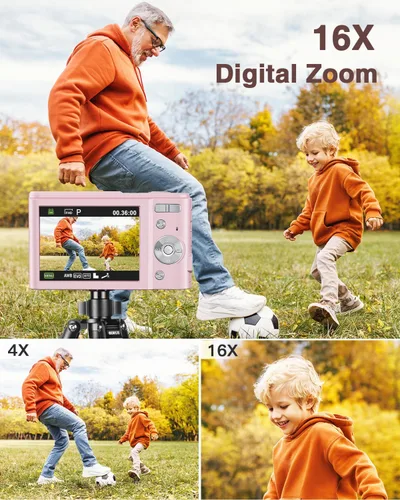 Miniatura 6 de Cámara digital para niños de 1080P 36 MP, cámara de video con dos baterías, sello de tiempo, antivibración, zoom de 16X, cámara portátil compacta