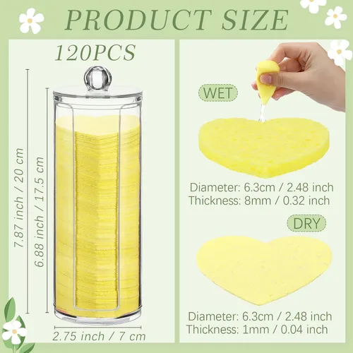 Miniatura 2 de Sieral 120 esponjas faciales comprimidas para mujeres con contenedor, almohadillas desechables para lavar la cara, exfoliante, esteticista, Lemon