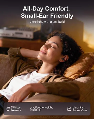 Miniatura 2 de Kinglucky Auriculares de oreja abierta para orejas pequeñas, auriculares inalámbricos Bluetooth 6.0 con clip con botón físico, ultraligeros de 0.15