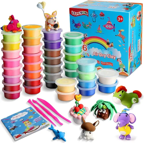 Miniatura 10 de ifergoo Kit de arcilla seca al aire para niños, 60 colores de arcilla mágica para modelar, ultraligero, seguro y no tóxico, juguete de moldeo