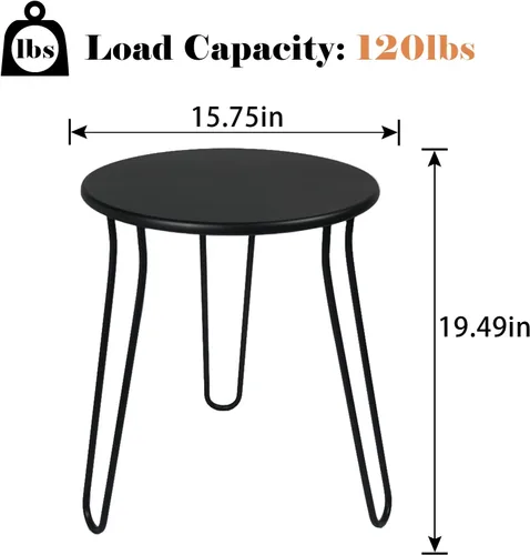 Miniatura 3 de Mesa auxiliar pequeña para patio, resistente a la intemperie, antioxidante, mesa auxiliar redonda de metal para exteriores, mesa auxiliar para Negro