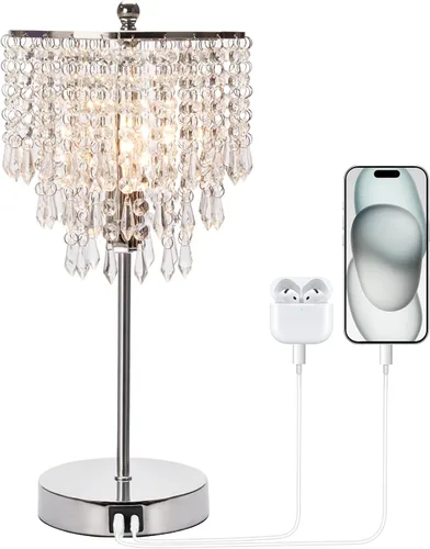Miniatura 7 de Lámpara de mesa de cristal con control táctil, lámparas de mesita de noche con doble USB para dormitorio, lámpara de mesita de noche regulable de 3