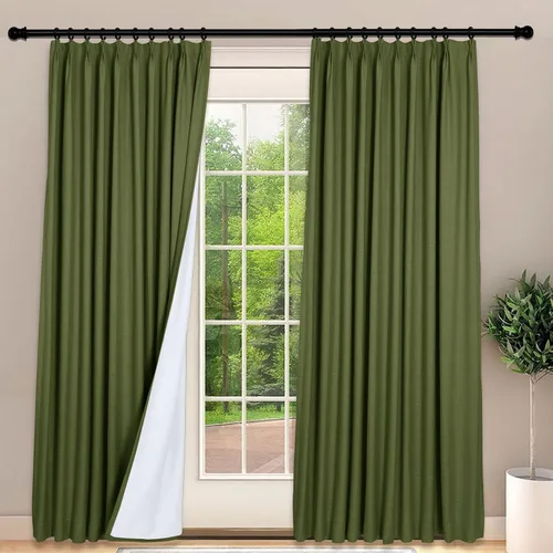 Miniatura 10 de Frelement Cortinas 100% opacas con forro térmico, cortinas de lino para decoración de Navidad, cortinas plisadas con aislamiento térmico