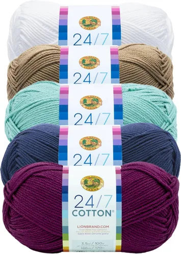 Miniatura 31 de Lion Brand Yarn, Hilo ligero mercerizado de algodón 24/7 para tejer, ganchillo y manualidades, Almirante, 1 paquete, 185 yardas de fibra natural