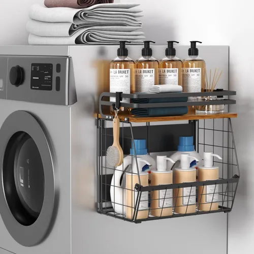 Miniatura 7 de Estante magnético para refrigerador con tapa de madera, organizador de cesta de alambre de gran capacidad para especias, frutas, cebollas y papas