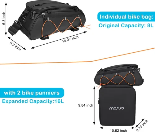 Miniatura 4 de MOSISO Bolsa para Portabicicletas con 2 Alforjas Extraíbles, Bolsa de Mano Refrigeradora Impermeable para Maletero de Bicicleta con Almacenamiento