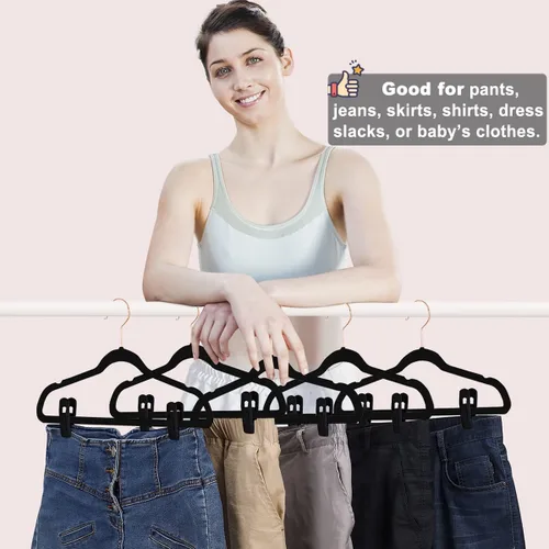 Miniatura 4 de TOFIIGREM Clips de terciopelo negro, 20 unidades, clips de terciopelo antideslizantes para colgar pantalones de traje, falda, clips de dedo fuertes