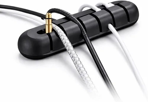 Miniatura 10 de Organizador de cables, paquete de 2 (5 ranuras + 3 ranuras), soporte de gestión de cables de silicona con fuerte adhesivo para escritorio, automóvil