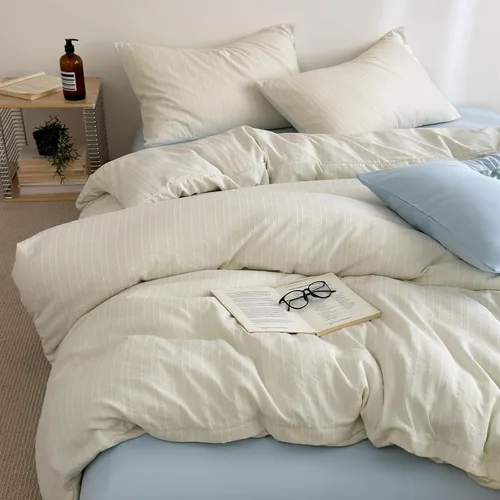 Miniatura 44 de AOJIM Blue & Brown Striped Duvet Cover Set Twin Size 100% Washed Cotton Stripe Bedding Set 3-Piece, Soft Zipper Comforter Cover and 2 Pillowcases