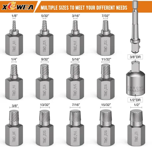 Miniatura 2 de XEWEA Juego de extractor de tornillos mejorado de 15 piezas, kit de herramienta de extracción de tornillos y pernos pelados de 3/8" de pulgada