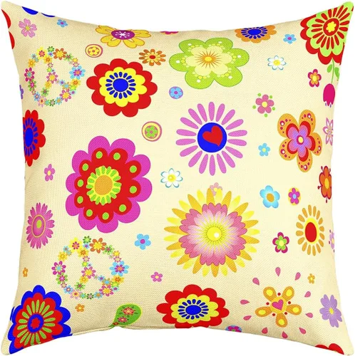 Miniatura 12 de Erosebridal Groovy Flower Power - Funda de almohada de 16 x 16 pulgadas, bonita funda de almohada floral bohemia de los años 60S y 70S, funda