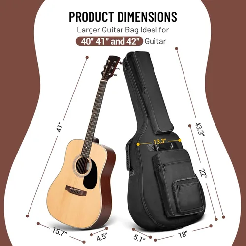 Miniatura 6 de CAHAYA Funda para Guitarra Acústica con Acolchado Grueso Impermeable Correa de Hombro Doble Ajustable Estuche de Guitarra Bolsa de Concierto 40 41